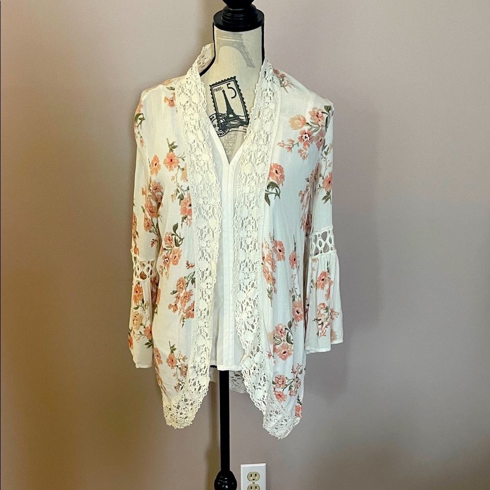 Warehouse Bell Sleeve Floral Cardigan